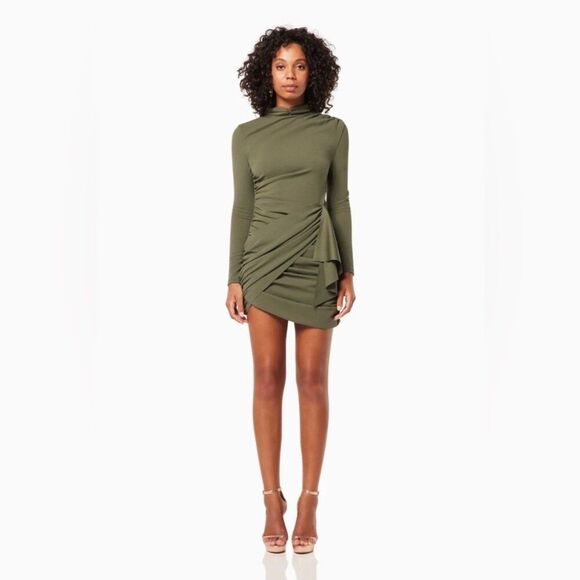 NWT Elliatt Entertain Mini Long Sleeve Dress Olive - Picture 5 of 7